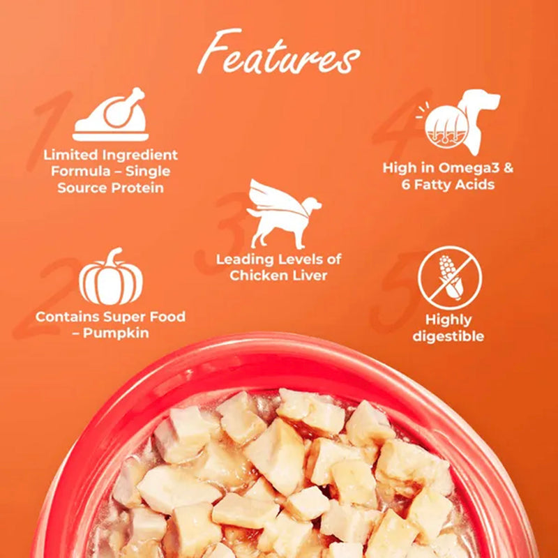Kennel Kitchen Chicken Liver with Pumpkin Supreme Cuts In Gravy Wet Dog Food - 130 g Packs - Heads Up For Tails