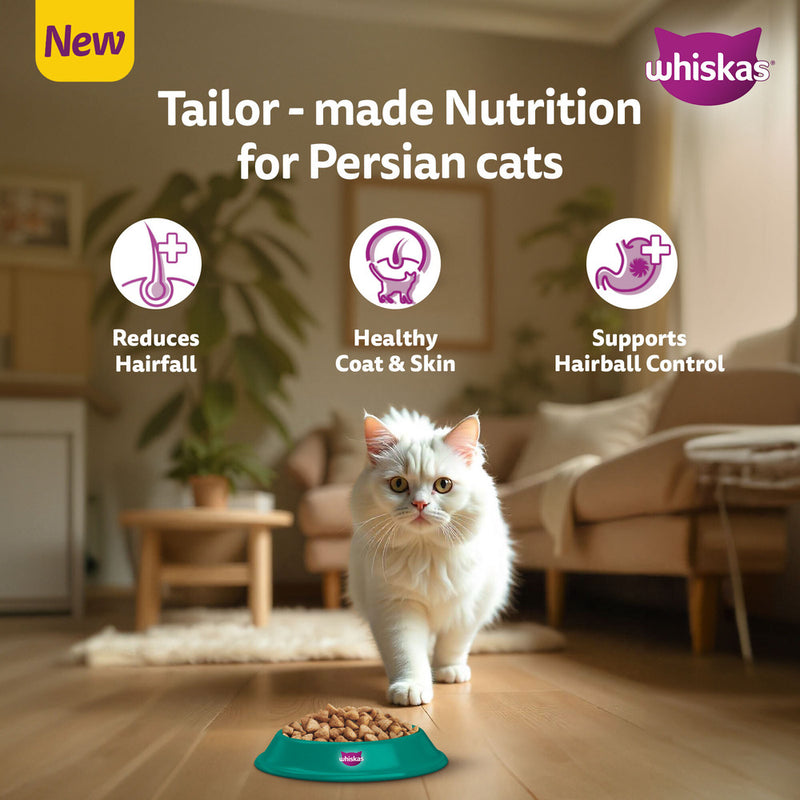 Whiskas Persian (3 In 1) Hair Solution Dry Food For Adult Cat - Heads Up For Tails