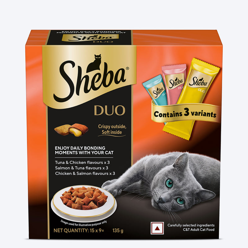 Sheba Duo Tuna & Chicken, Salmon & Tuna, Chicken & Salmon Cat Food - 135 g (Contains 3 Variants) - Heads Up For Tails