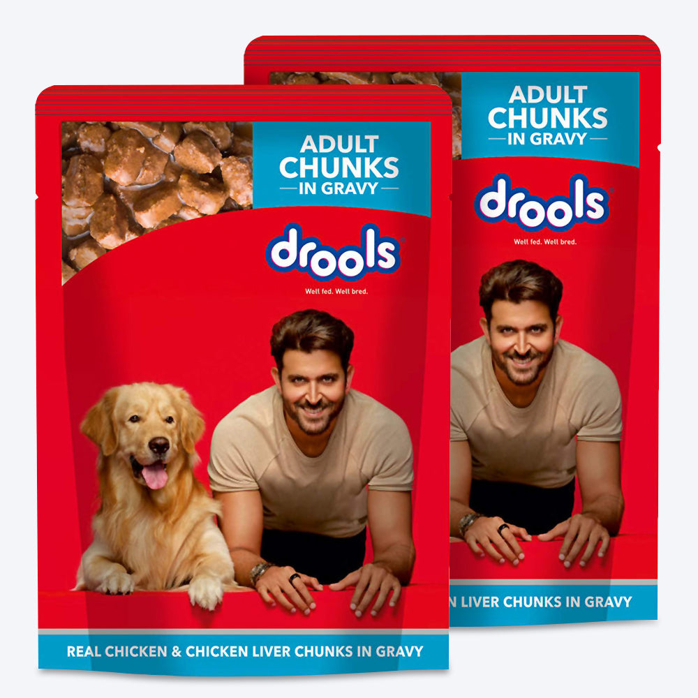 Drools Real Chicken and Chicken Liver Chunks in Gravy Wet Food For Adult Dog - 150 g - Heads Up For Tails