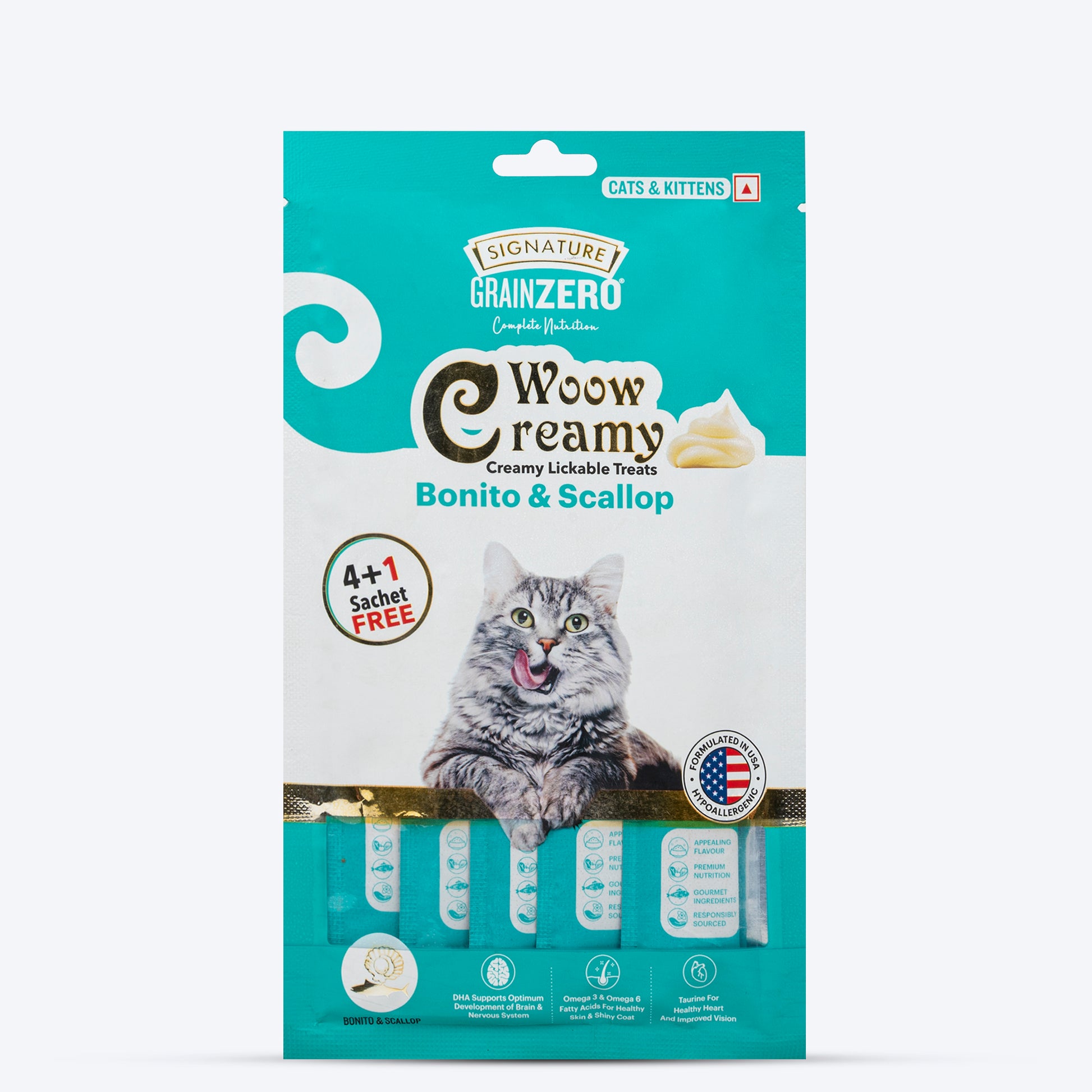 Signature Grain Zero Woow Creamy Bonito & Scallop Lickable Treats For Cat & Kitten - 75 g - Heads Up For Tails
