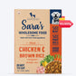 Sara's Wholesome Classic Chicken and Brown Rice Dog Food, 300g, made with 50% meat and 50% fruits and vegetables.