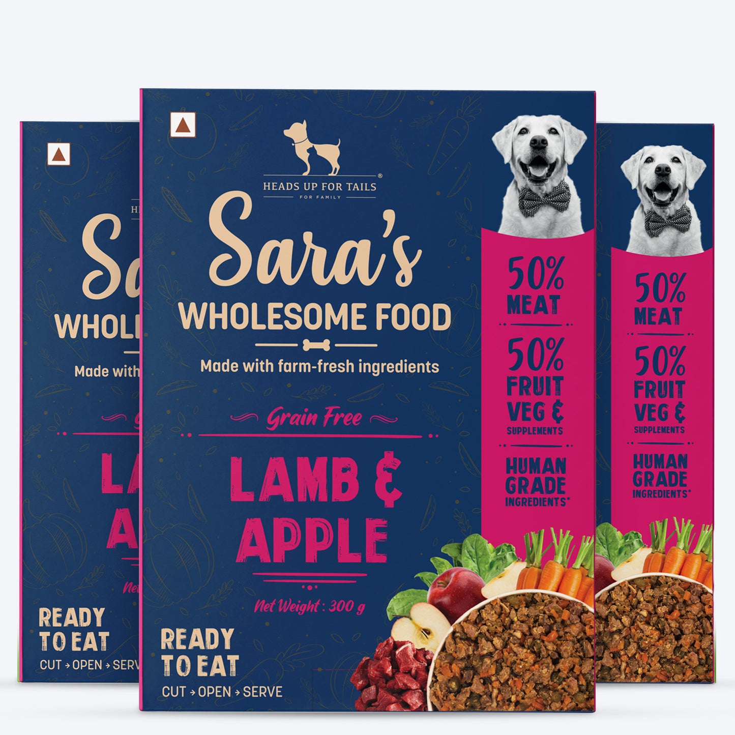 Sara's Wholesome Grain-Free Lamb and Apple Food For Dog – All Natural, Ready to Eat Meals for Dogs – Human-Grade, Preservative-Free - 300 gm - Heads Up For Tails