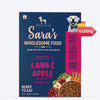 Sara's Wholesome Grain-Free Lamb and Apple Dog Food, 300 g, made with 50% meat and 50% fruit and vegetables.
