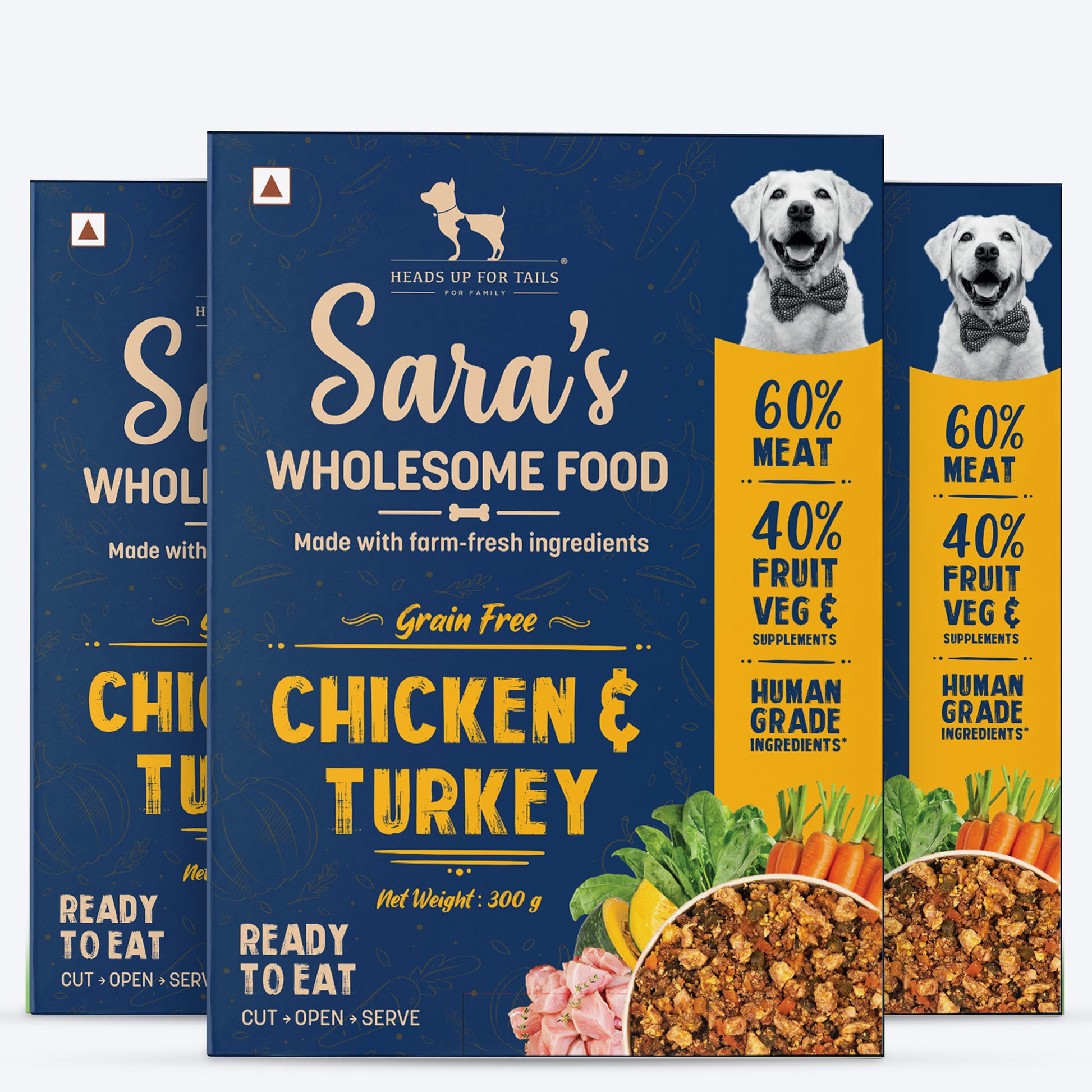 Sara's Wholesome Grain-Free Chicken and Turkey Dog Food – All Natural, Ready to Eat Meals for Dogs – Human-Grade, Preservative-Free - 300 gm - Heads Up For Tails