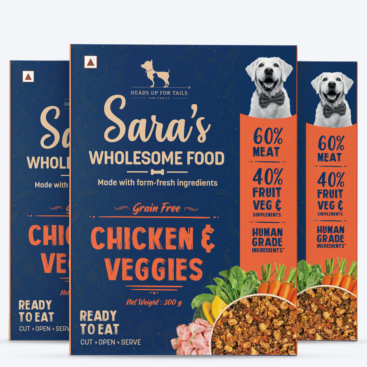 Sara's Wholesome Grain-Free Chicken & Veggies Dog Food for Dogs €“ Human-Grade, Preservative-Free - 300 gm - Heads Up For Tails