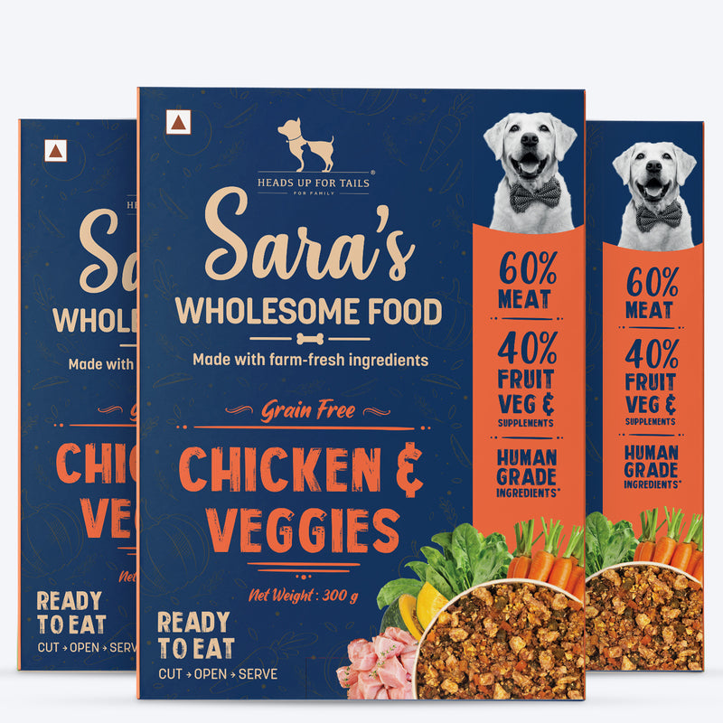 Sara's Wholesome Grain-Free Chicken & Veggies Dog Food for Dogs €“ Human-Grade, Preservative-Free - 300 gm - Heads Up For Tails