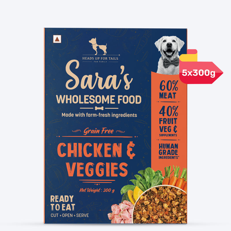 Sara's Wholesome Grain-Free Chicken & Veggies Dog Food for Dogs – Human-Grade, Preservative-Free – 300 gm - Heads Up For Tails