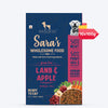 Sara's Wholesome Grain-Free Lamb and Apple Dog Food, 300 g, made with 50% meat and 50% fruit and vegetables.