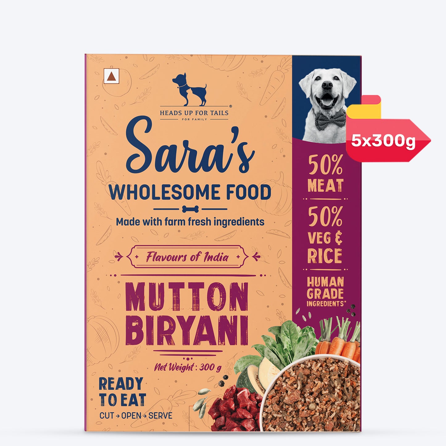 Sara's Wholesome Food Mutton Biryani for Dogs – Flavours of India, 300 g – Human-Grade - Heads Up For Tails