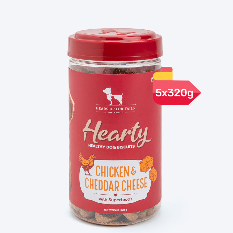 Hearty Chicken & Cheddar Cheese Healthy Dog Biscuits by Heads Up For Tails, 320g, suitable for all breeds.