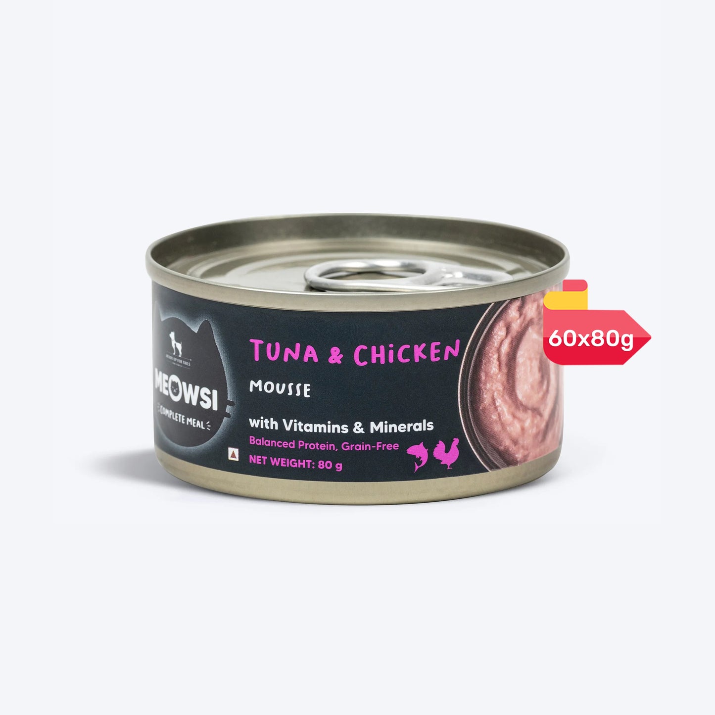 Meowsi by HUFT Tuna & Chicken in Mousse Canned Cat Wet Food - 80 gm