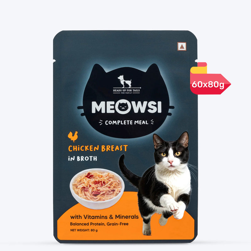 Meowsi by HUFT Chicken Breast in Broth Cat Wet Food, 80 gm, with vitamins and minerals, balanced protein, grain-free.