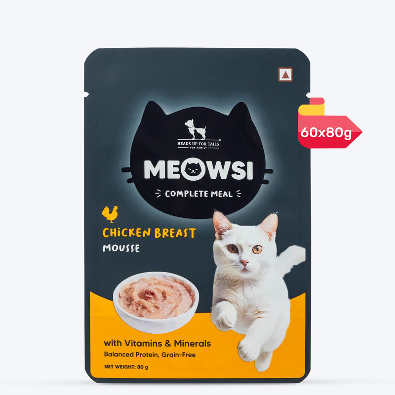 Meowsi by HUFT Chicken Breast Mousse Cat Wet Food, 80 gm, grain-free, with vitamins and minerals for balanced nutrition.