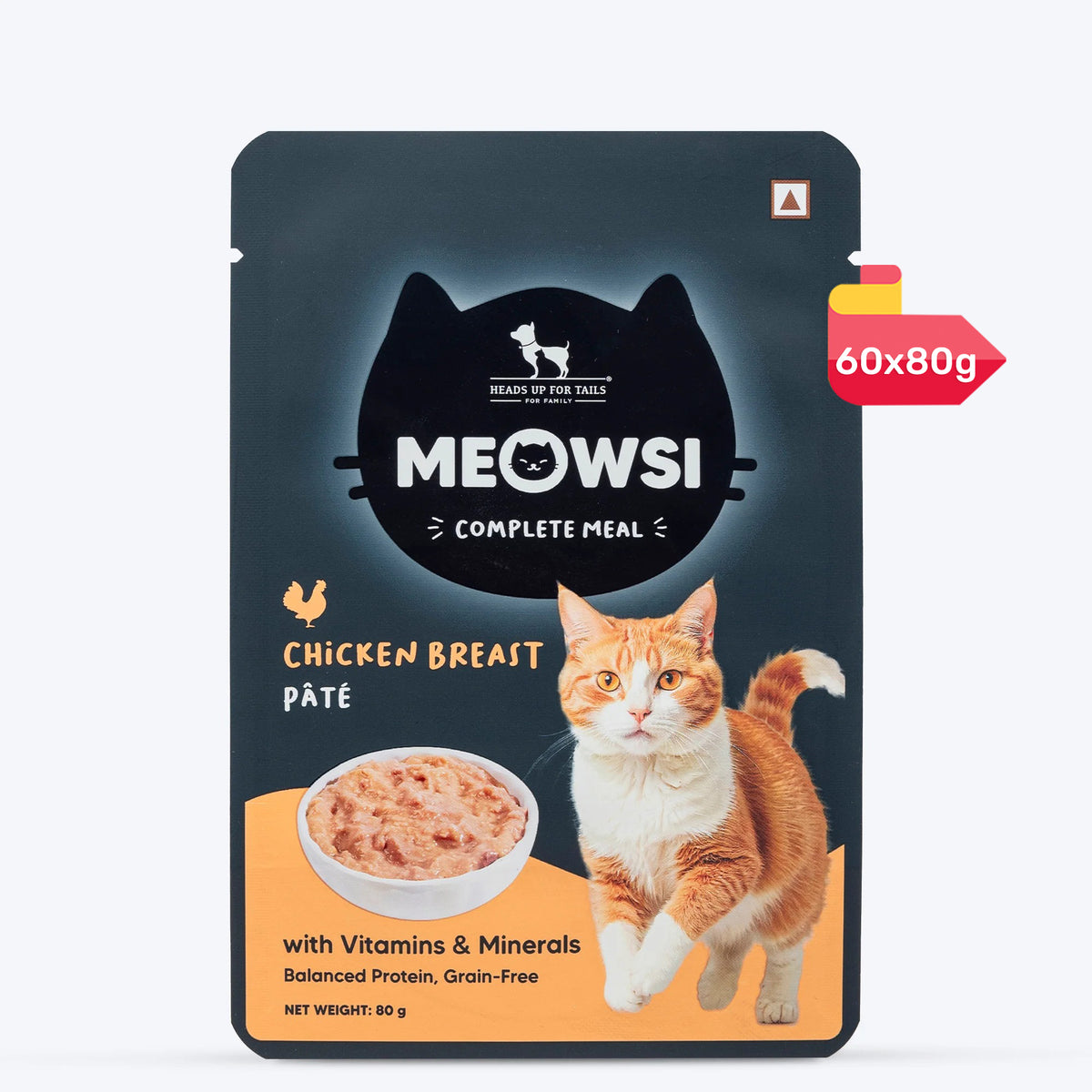 Meowsi by HUFT Chicken Breast pâté Cat Wet Food, 80 gm, grain-free, with vitamins and minerals for balanced nutrition.