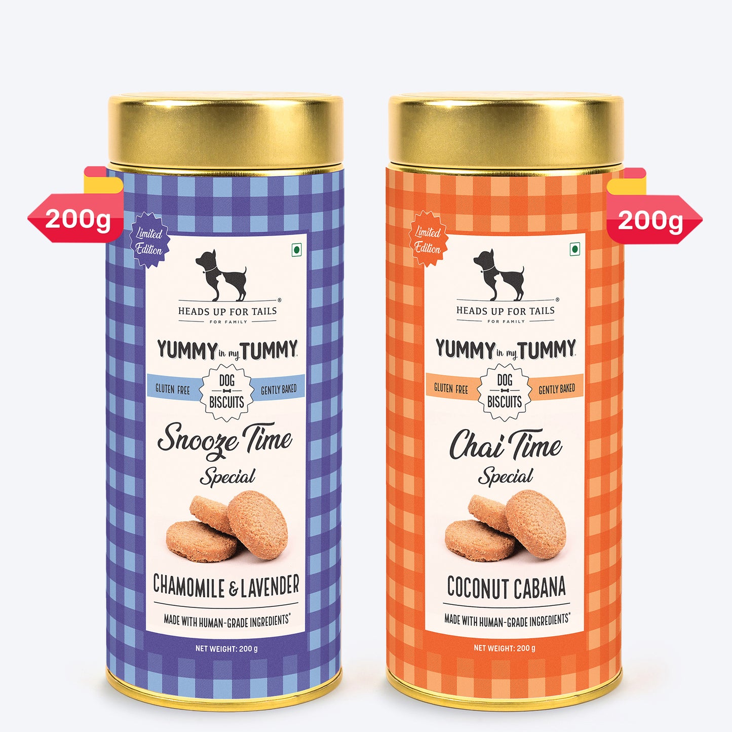 HUFT YIMT Snooze Time & Chai Time Gluten Free Dog Biscuits Combo - Pack of 2 (200 gm x 2) - Heads Up For Tails