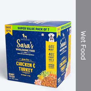 Sara's Wholesome Grain-Free Chicken & Turkey Dog Wet Food 7x300g