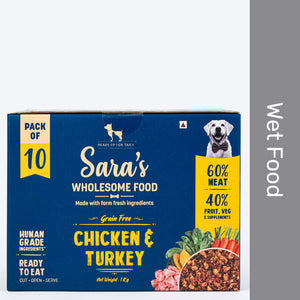 Sara's Wholesome Chicken & Turkey Dog Wet Food Small Dogs 10x100g
