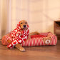 HUFT Bear Stripes Lounger Bed For Dog - Red & Ivory - Heads Up For Tails