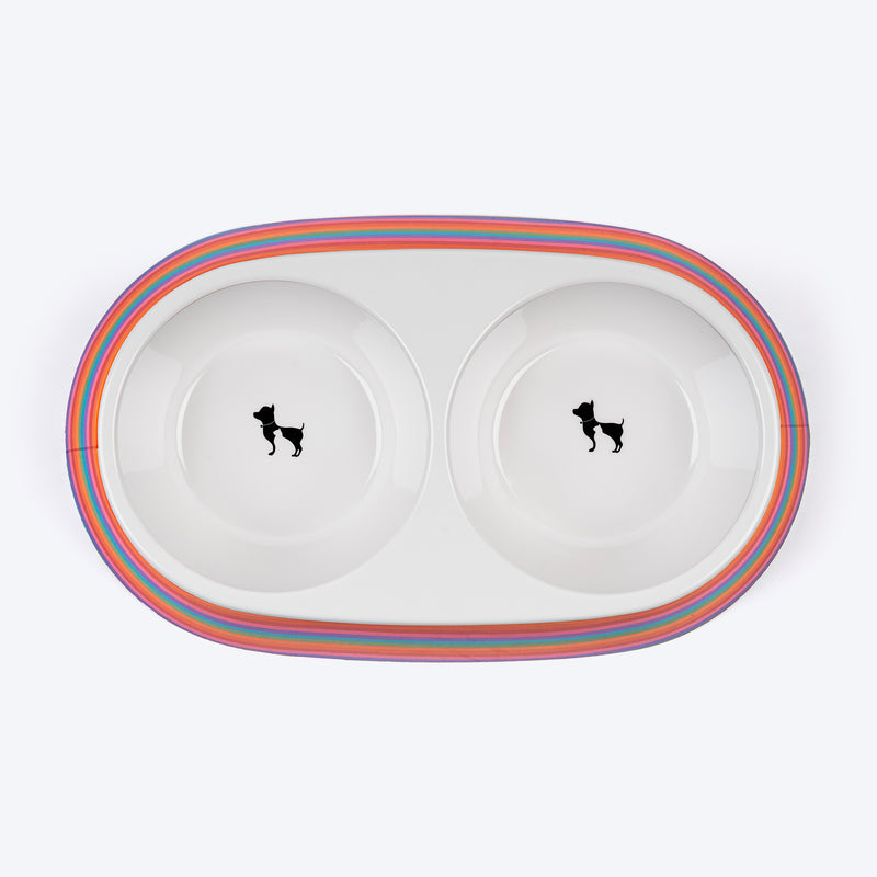 HUFT Rainbow Splash Printed Melamine Double Diner For Dog - Multicolor - Heads Up For Tails