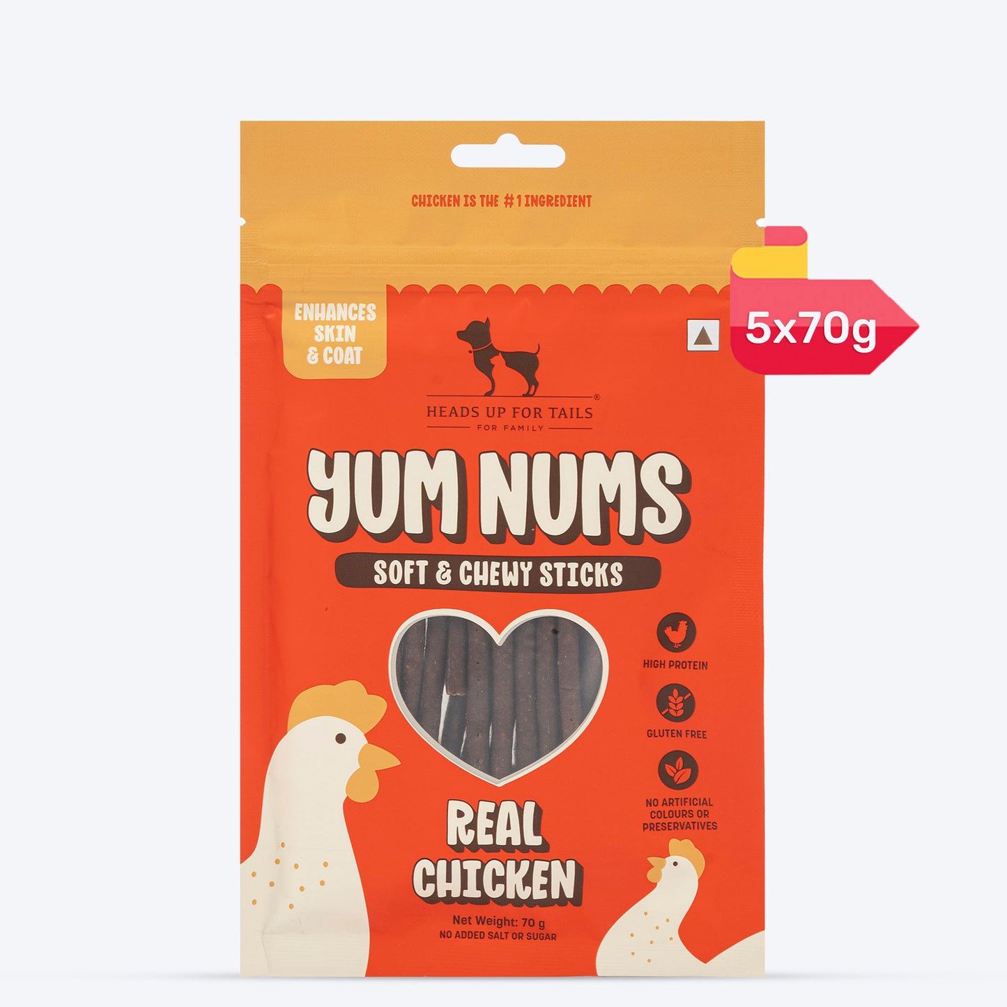 HUFT Yum Nums Soft & Chewy Sticks Real Chicken Treat For Dogs - 70 g - Heads Up For Tails