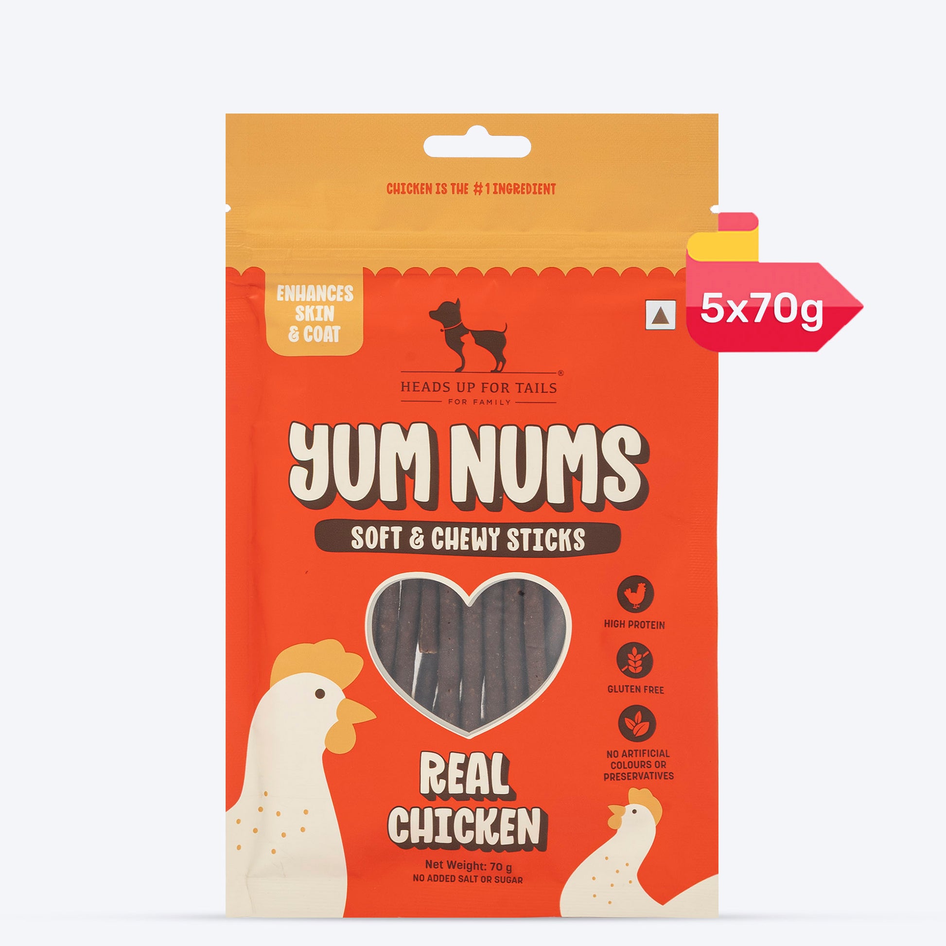 HUFT Yum Nums Soft & Chewy Sticks Real Chicken Treat For Dogs - 70 g - Heads Up For Tails