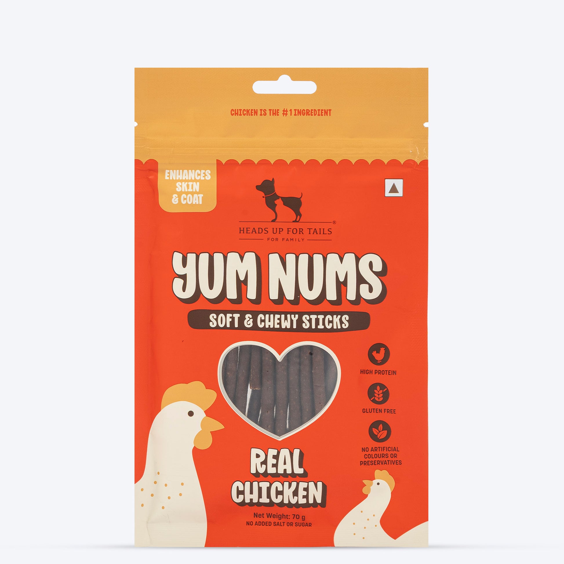 HUFT Yum Nums Soft & Chewy Sticks Real Chicken Treat For Dogs - 70 g - Heads Up For Tails