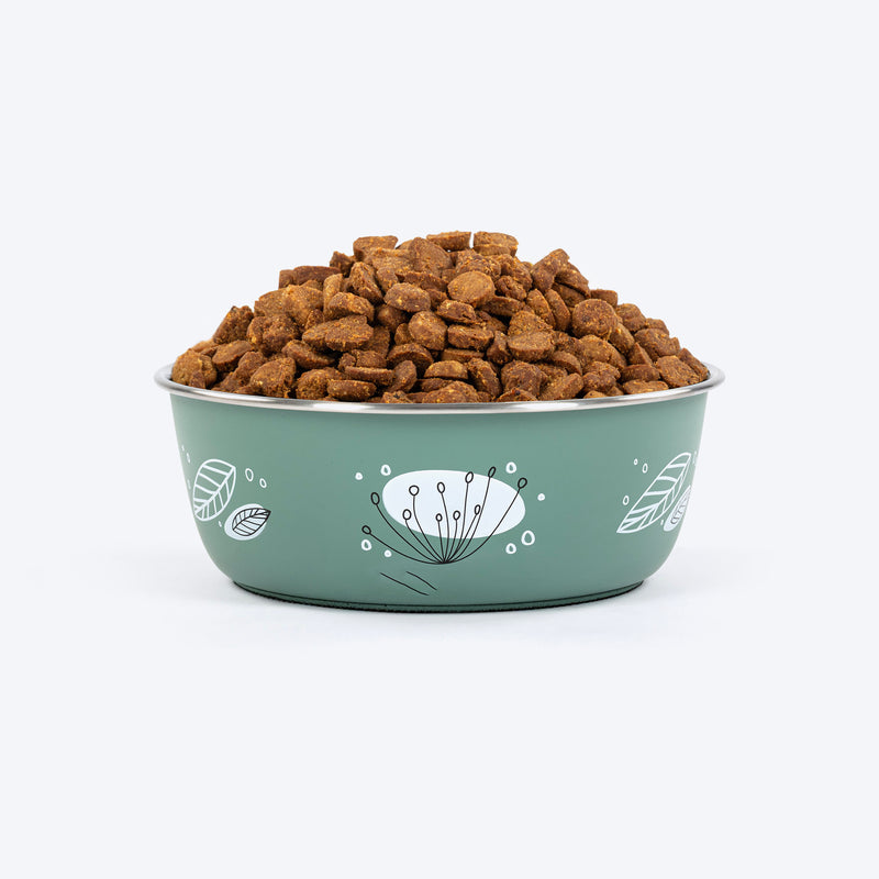 HUFT Ferns & Fur Printed Steel Bowl For Dog - Sage Green - Heads Up For Tails