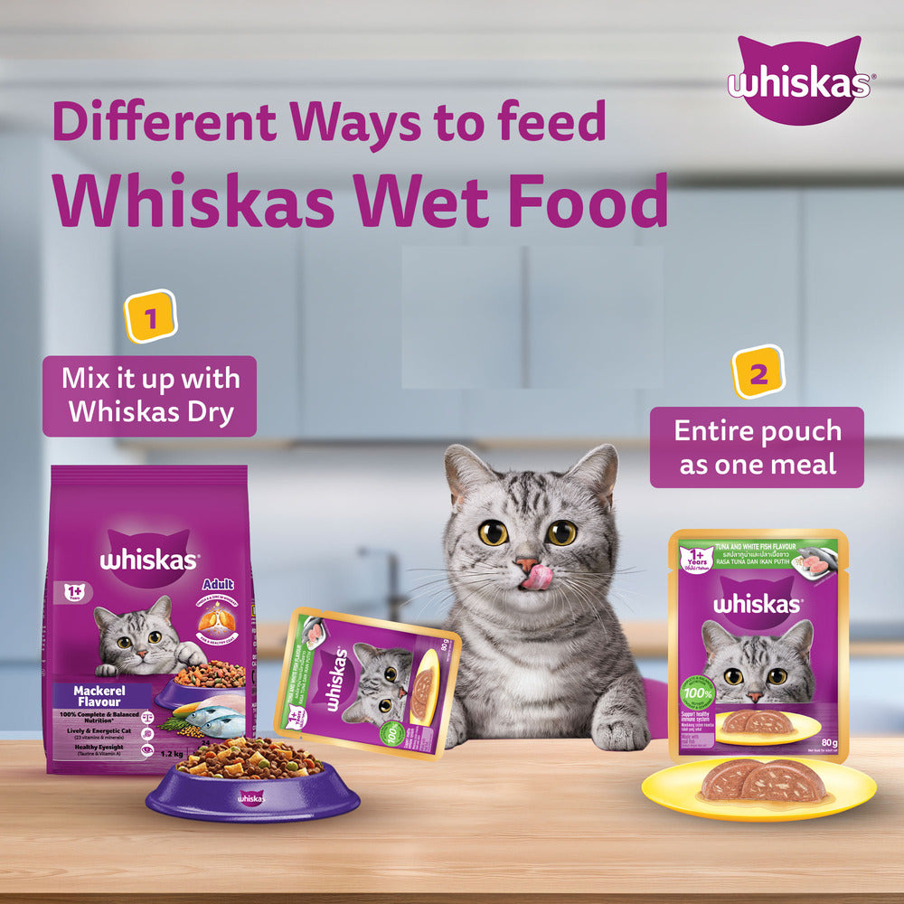 Whiskas Tuna and White Fish Wet Food for Adult Cats 80g Heads Up For Tails