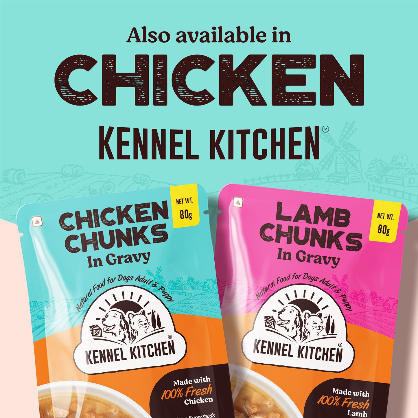 Kennel Kitchen (All Breeds & Ages) Lamb Chunks in Gravy Wet Dog Food - 80 g Packs - Heads Up For Tails