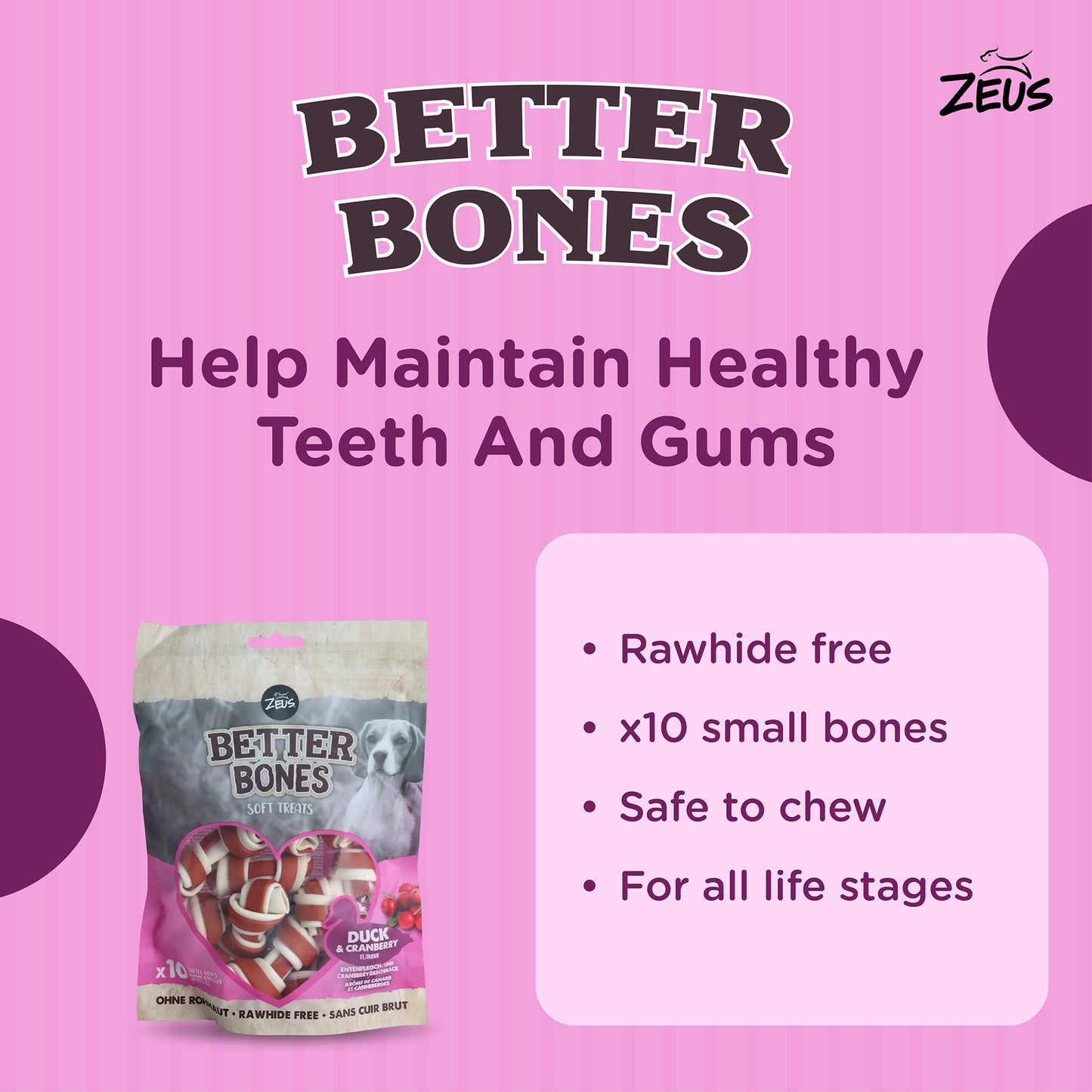 Zeus Better Bones Duck & Cranberry Soft Treat For Dogs - 219 gm (10 pcs) - Heads Up For Tails