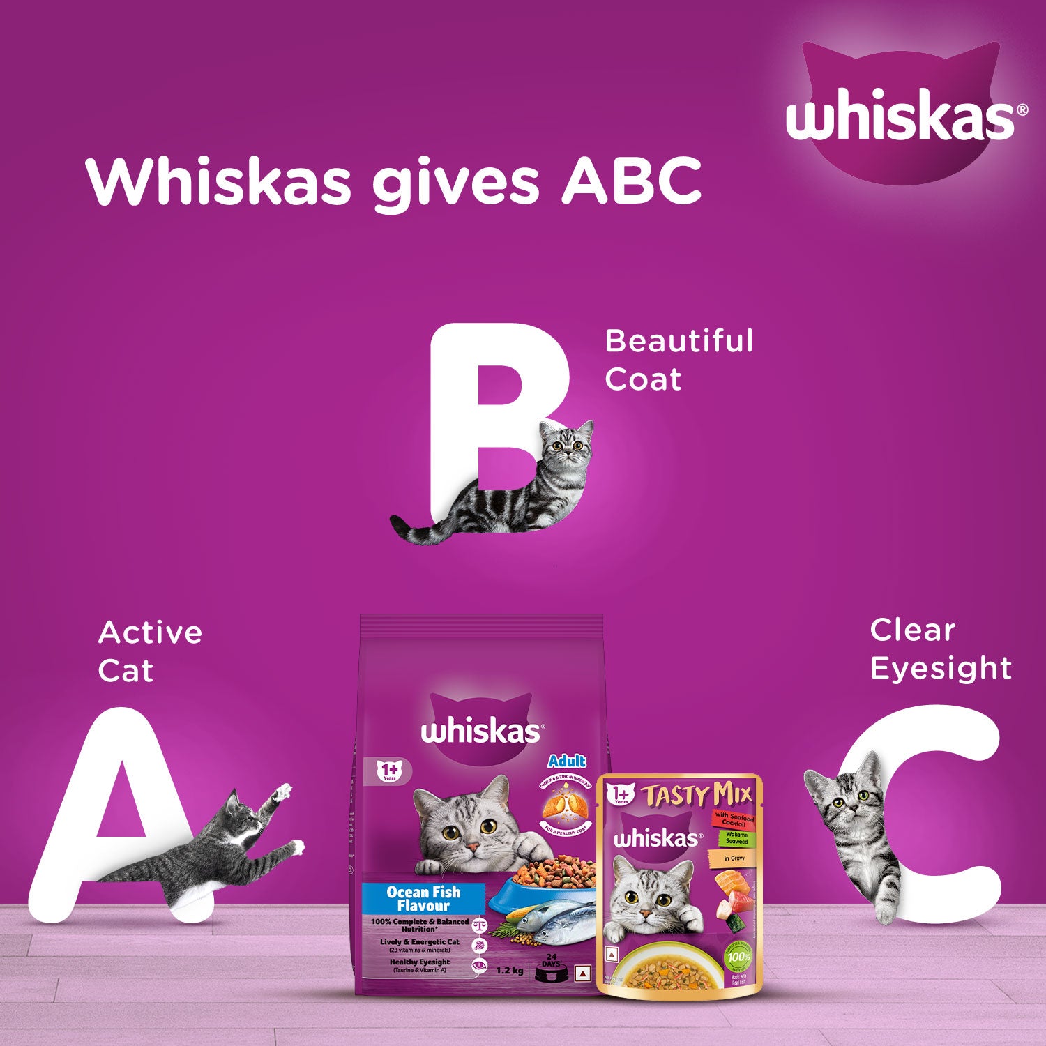 Whiskas Chicken With Salmon Wakame Seaweed Wet Food For Adult Cat - (28x70 gm) - Heads Up For Tails