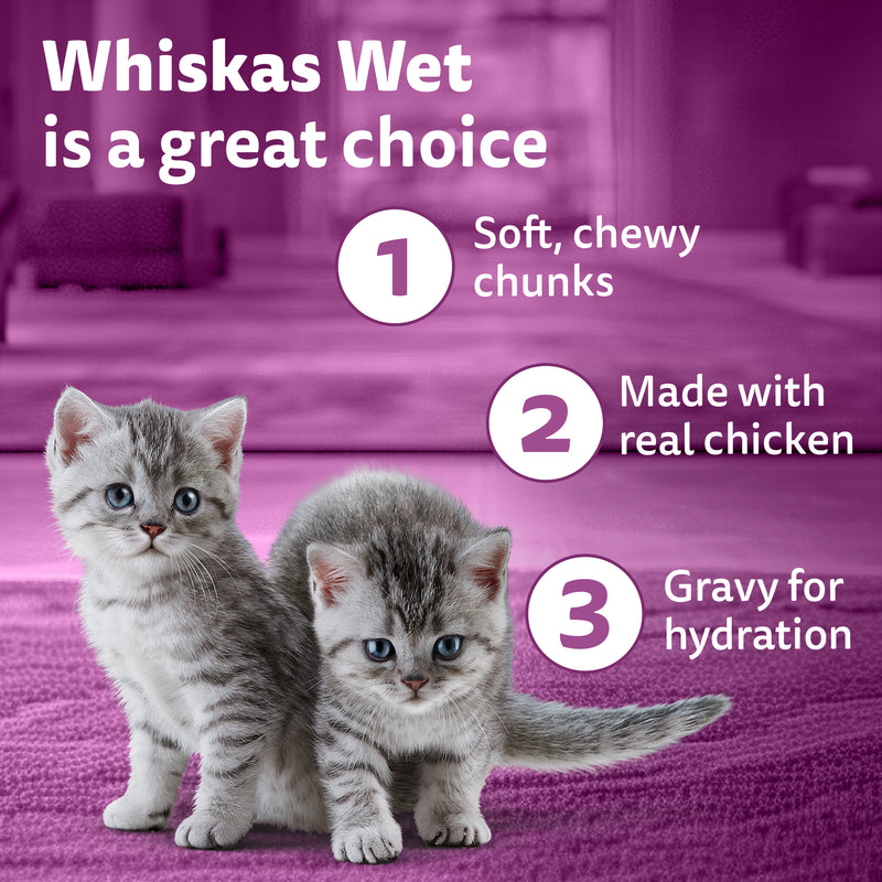 Whiskas Tasty Mix Chicken Tuna With Sweet Potato In Gravy Wet Food For Junior (2-12 Months) Kitten - 70 gm Pack - Heads Up For Tails