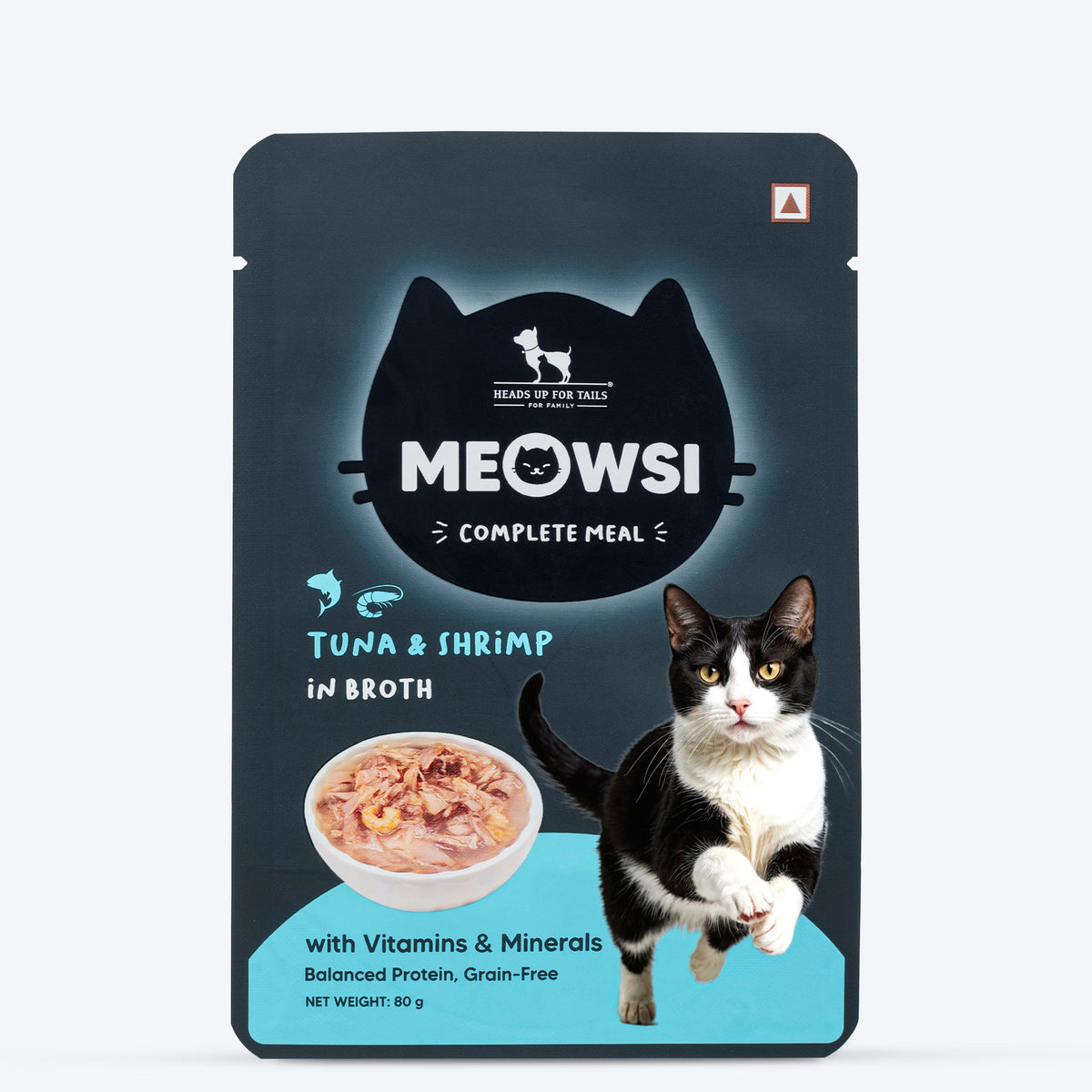 Meowsi Tuna & Shrimp in Broth Wet Cat Food Grain-Free 80g, Grain-Free, Hydrating, Broth-Based