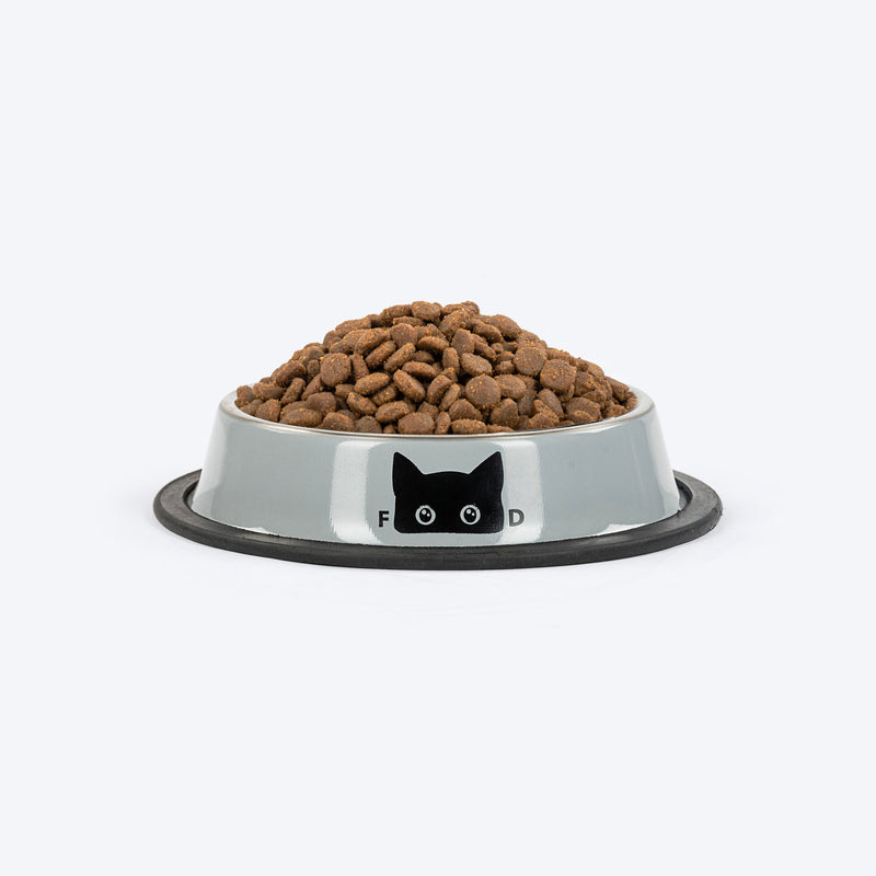 HUFT Eyes On Prize Printed Steel Bowl For Cat - Grey - Heads Up For Tails