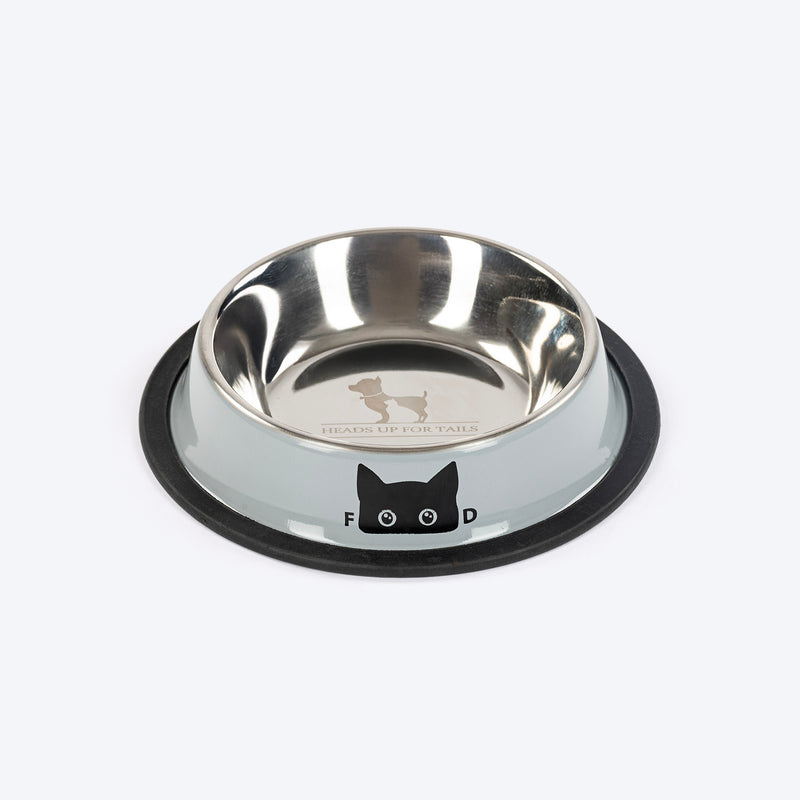 HUFT Eyes On Prize Printed Steel Bowl For Cat - Grey - Heads Up For Tails