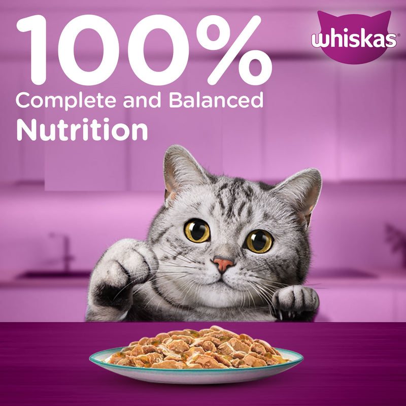 Whiskas Tasty Mix Wet Food Made With Real Fish (Salmon & Wakame Seaweed) With Chicken in Gravy For Adult (1+ year) Cat - 70 gm Pack - Heads Up For Tails