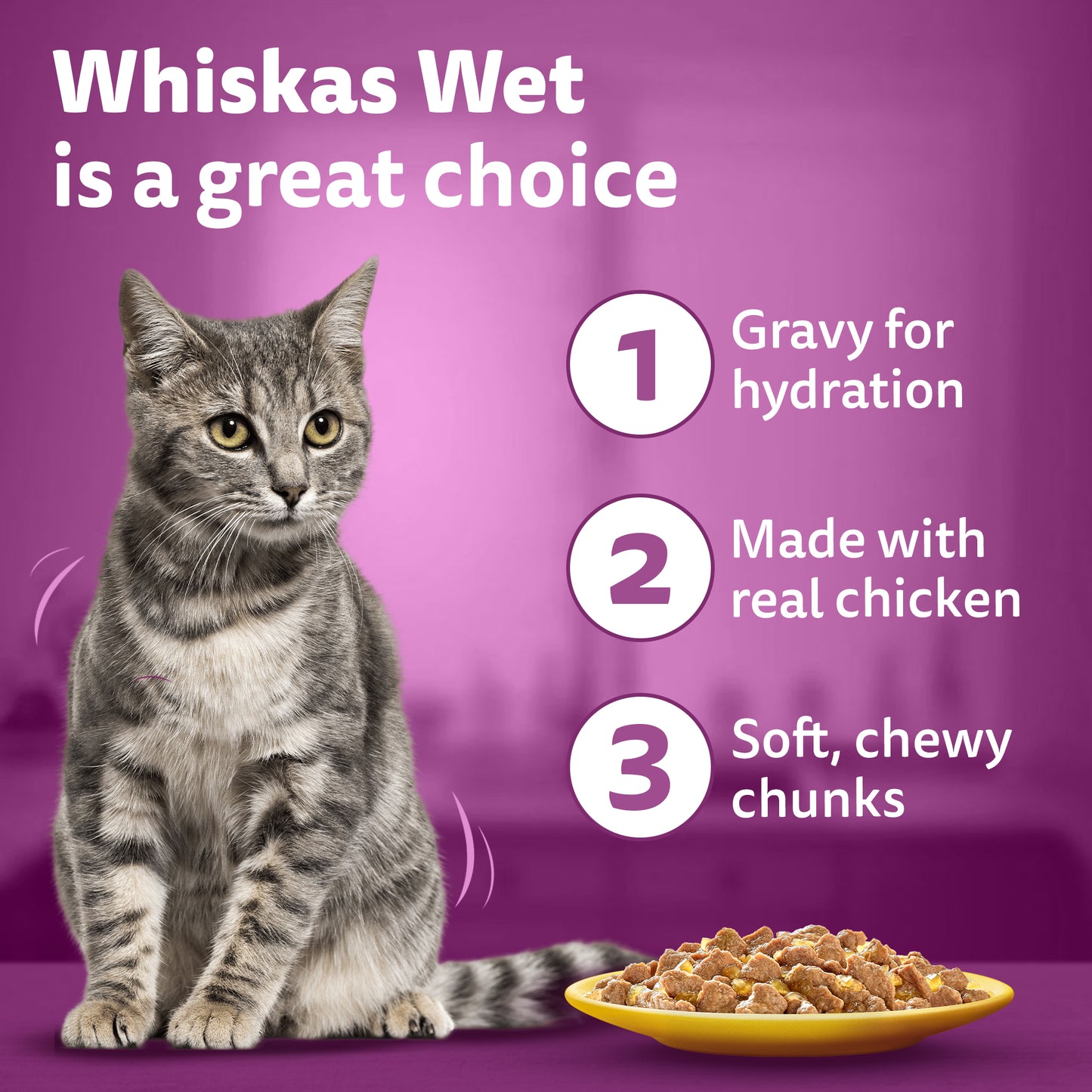 Whiskas Chicken in Gravy (1+ Years) Wet Food For Adult Cat - 80 gm Pack - Heads Up For Tails