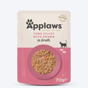 Applaws Natural 75% Tuna Fillet with Pacific Prawn in Broth Wet Cat Food - 70 g - Heads Up For Tails