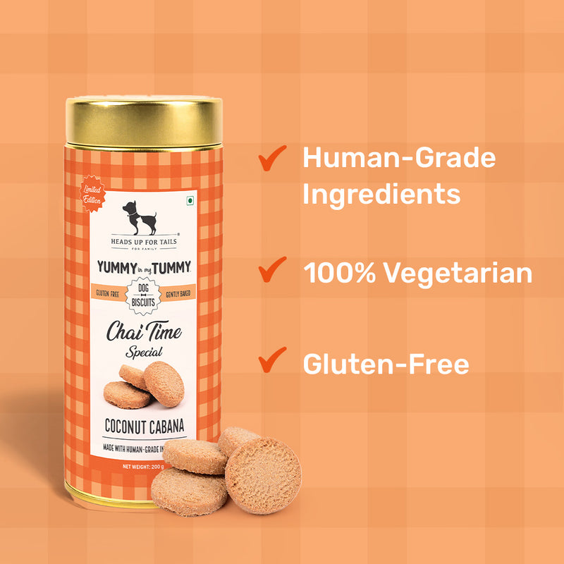 HUFT YIMT Chai Time Special Coconut Cabana Dog Biscuits, 200 gm, gluten-free, vegetarian, human-grade ingredients