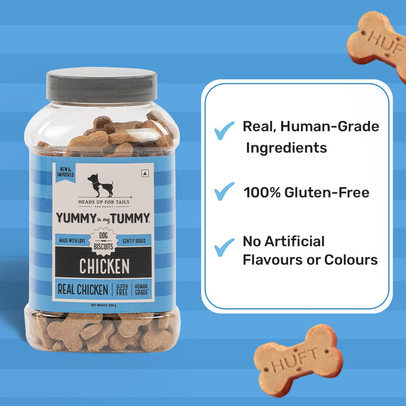 HUFT Yummy in the Tummy Chicken Dog Biscuits, 320g, gluten-free, made with real chicken, gently baked