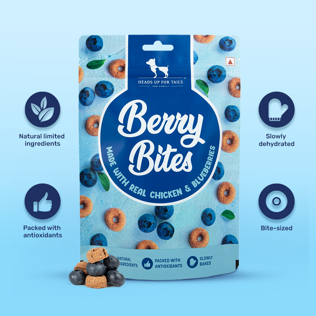 HUFT Berry Bites - Chicken & Blueberry Treats For Dogs - 140 gm - Heads Up For Tails