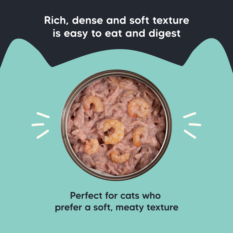 Meowsi by HUFT Tuna & Shrimp Pâté Canned Cat Wet Food, 80 gm, with vitamins and minerals, grain-free formula.