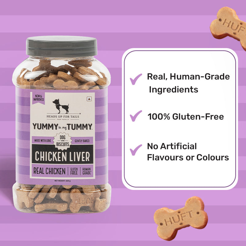 HUFT Yummy in my Tummy Chicken Liver Dog Biscuits, 320g, gluten-free, human-grade ingredients, gently baked