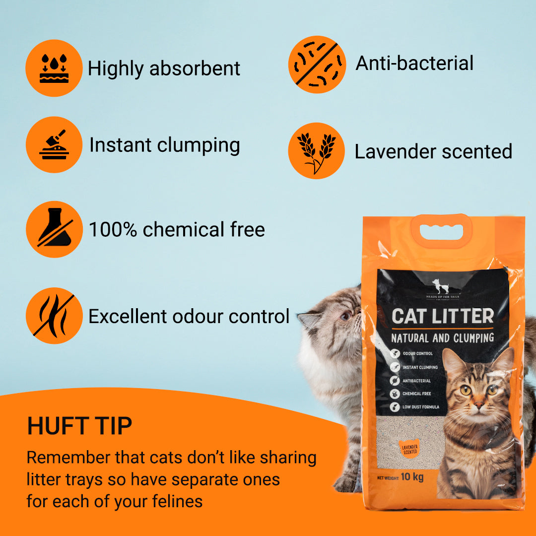 HUFT Cat Litter (Natural & Clumping) - Lavender Scented - 10 kg - Heads Up For Tails