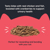 Meowsi by HUFT Chicken, Fish & Cranberry Power Bites Cat Treats, 50 gm, supports bladder health with high protein.