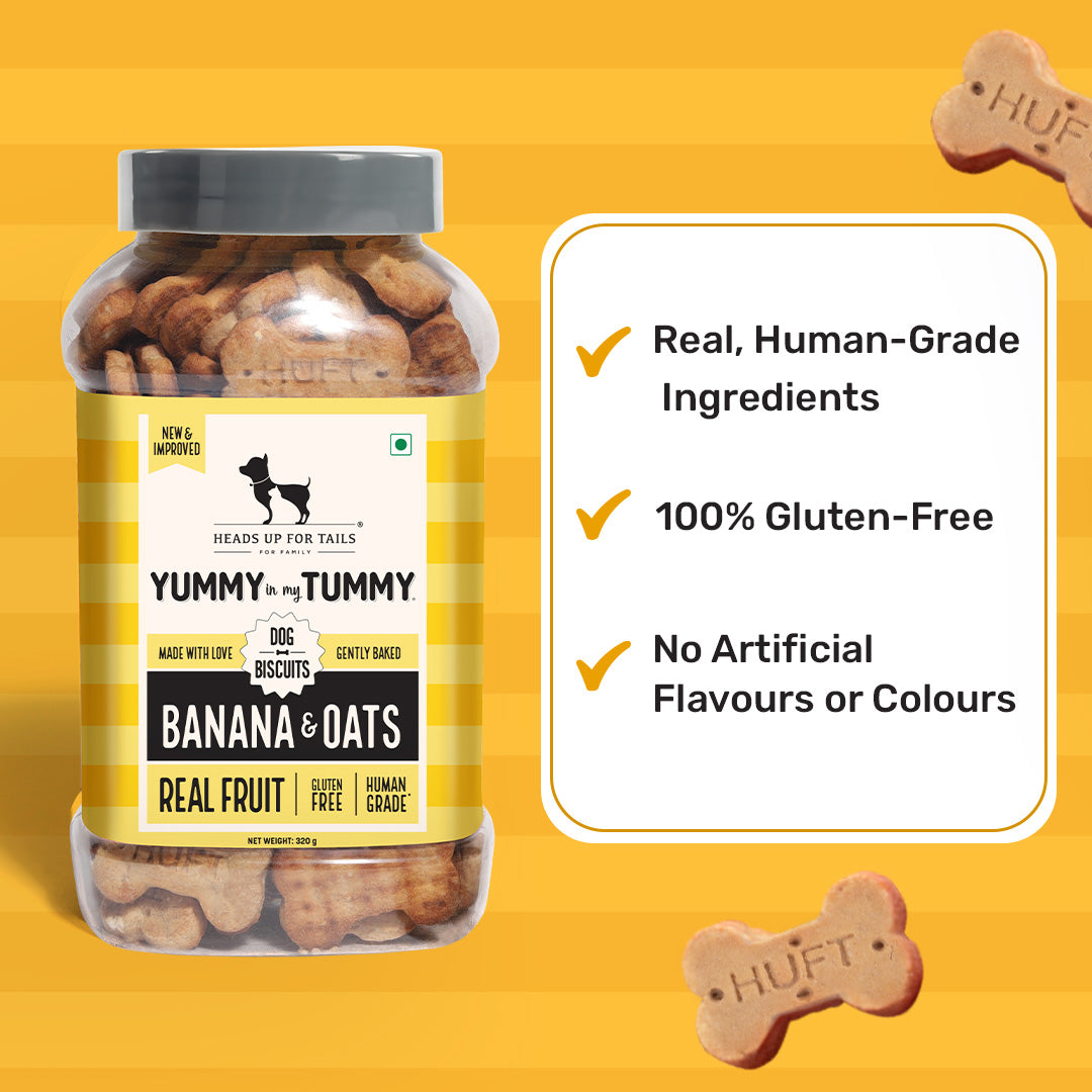 HUFT Yummy in my Tummy Banana & Oats Dog Biscuits, 320g, gluten-free, made with real fruit, gently baked
