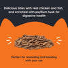 Meowsi by HUFT Power Bites, Chicken, Fish & Psyllium Husk, 50 gm, supports hairball control for cats.