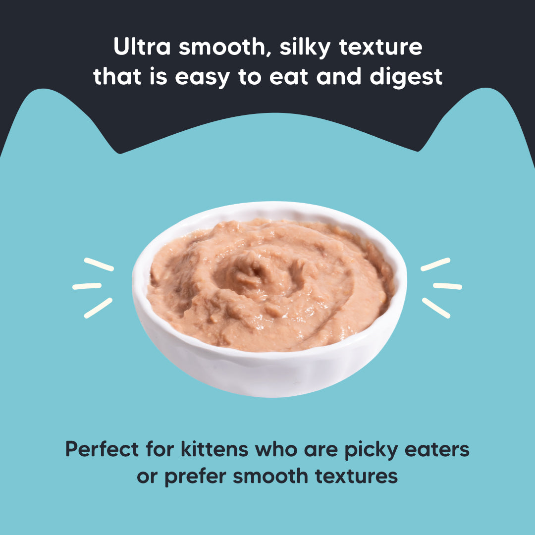 Meowsi by HUFT Chicken & Salmon Mousse Kitten Wet Food, 70 gm, complete meal with vitamins and minerals, grain-free.