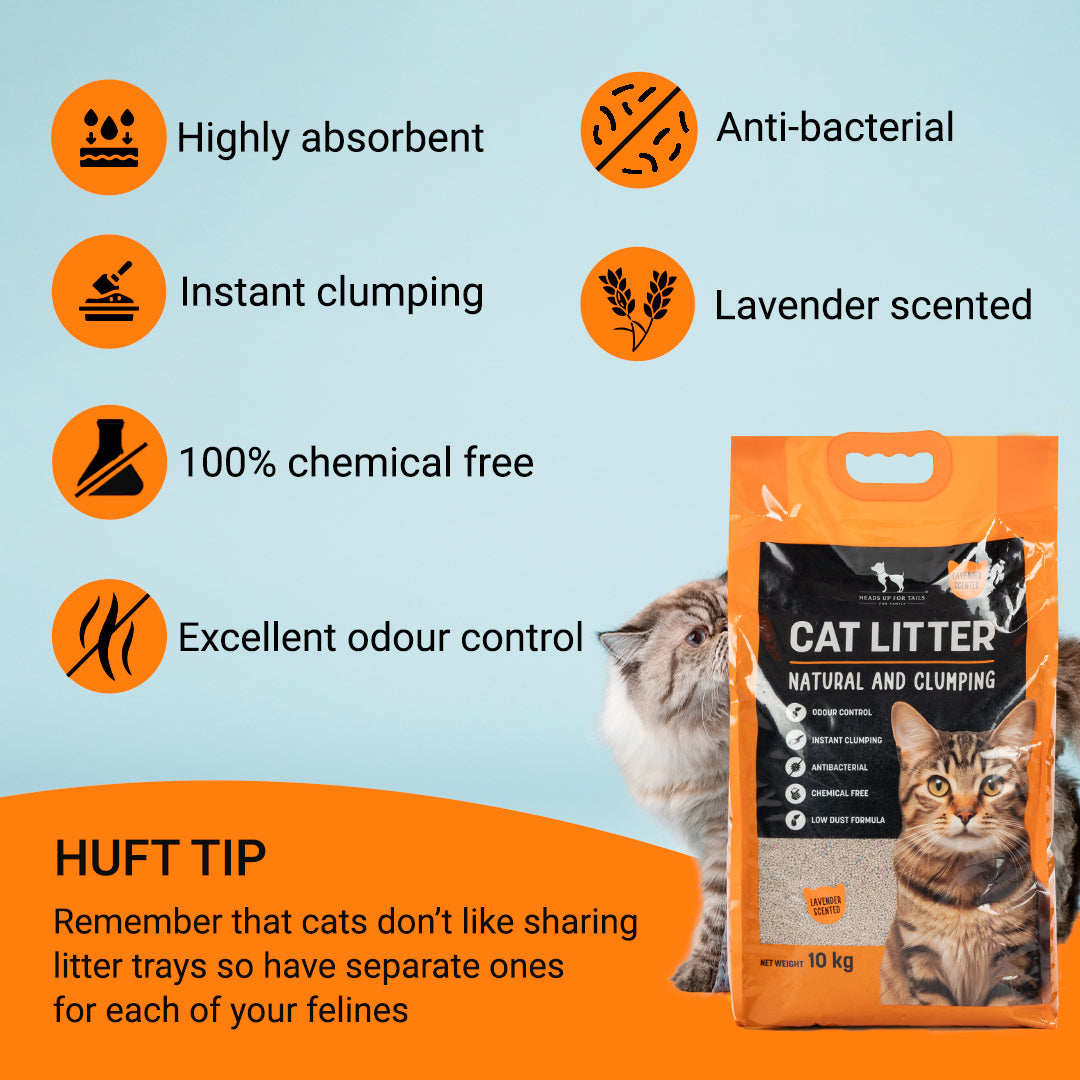 HUFT Cat Litter (Natural & Clumping) - Lavender Scented - 10 kg - Heads Up For Tails